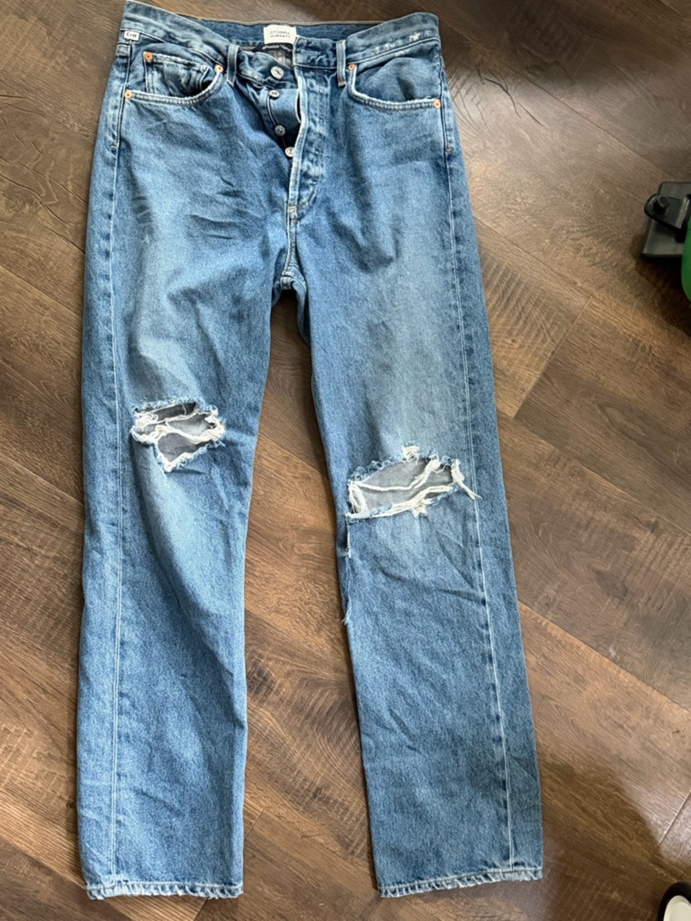Citizens Of Humanity Light Blue Straight-Leg Jeans with Knee Rips